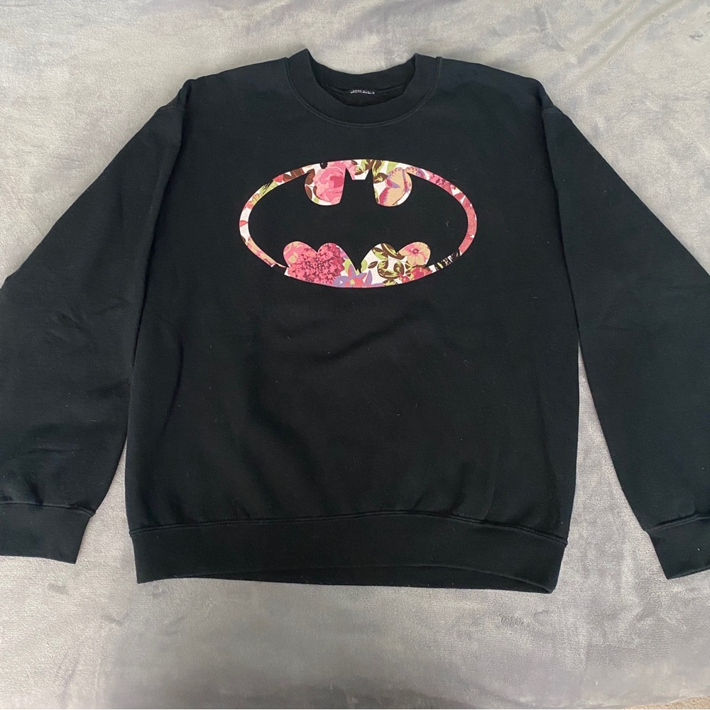 Batman Black Crewneck Sweatshirt with Floral Logo